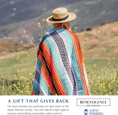 Authentic Handwoven Mexican Blanket | Yoga Blankets, Outdoor, Picnic, Beach, Camping | Equestrian Saddle | Serape 50X70 Inches - Bright Mandarin, Pack of 1